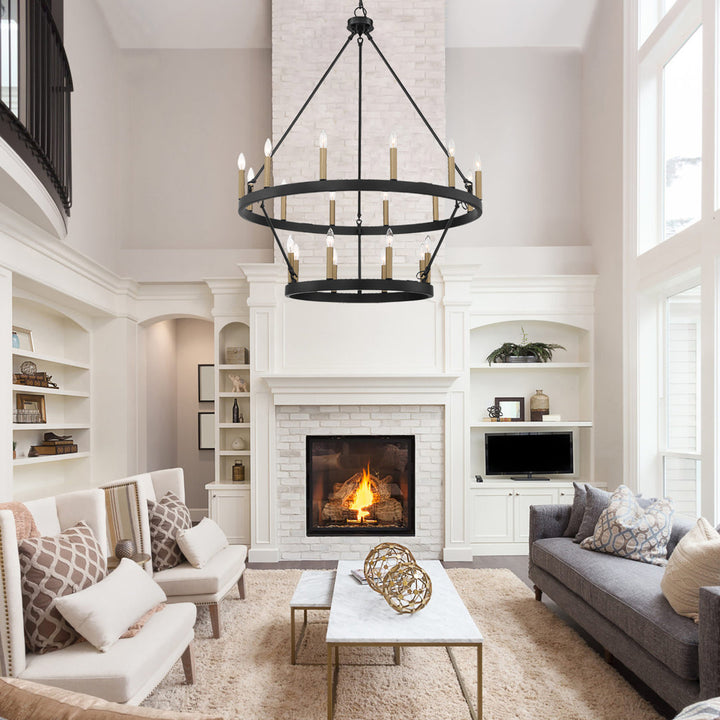 Avalee 20 - Light Steel Dimmable Wagon Wheel Chandelier Lark Manor™ Finish: Aged Zinc/Muted Brass