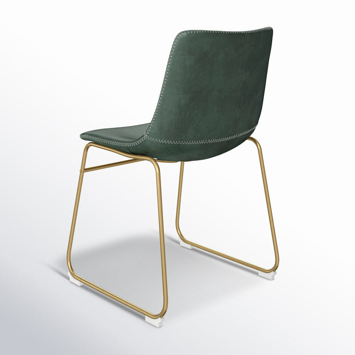 Nia Vegan Leather Side Chair (Set of 2) AllModern Frame Color: Gold, Upholstery Color: Green