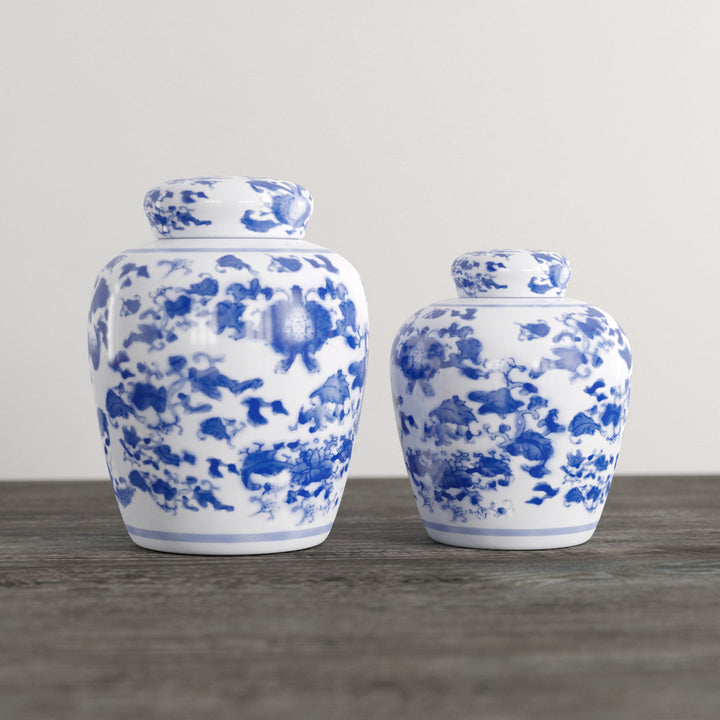 Chadwicks Blue/White Ceramic Jar Birch Lane™ Size: 8.25'' H x 6.25'' W x 6.25'' D