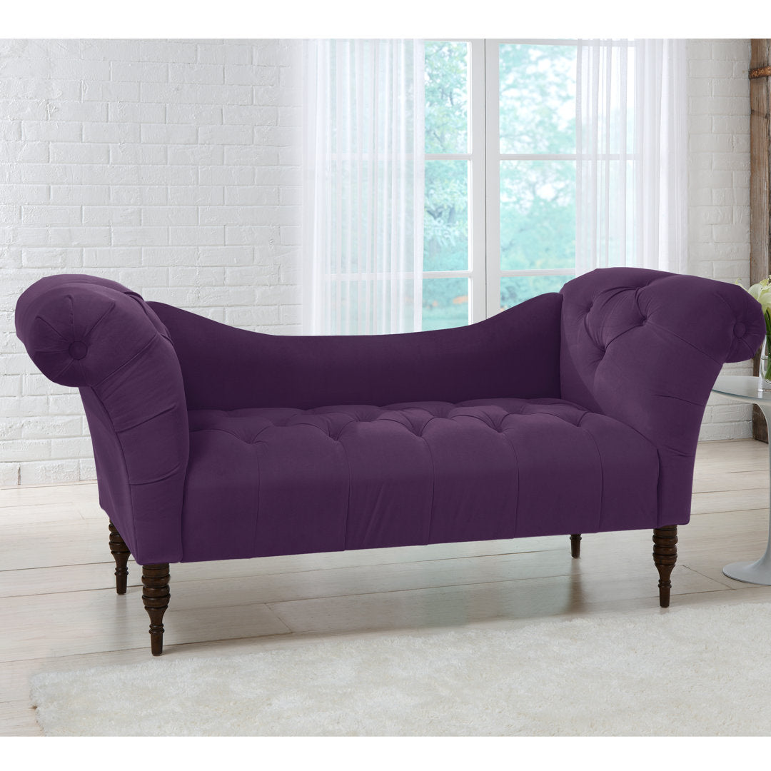 Kareem Upholstered Chaise Lounge Three Posts™ Teen Upholstery Color: Classic Aubergine Velvet, Leg Color: Espresso