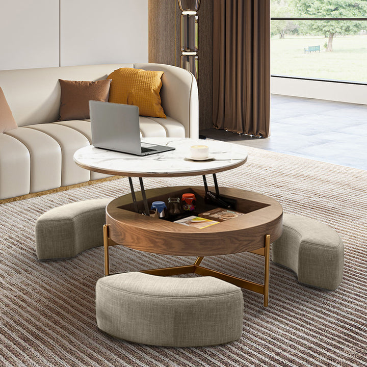Espedita Modern Round Lift-Top Coffee Table Set with Storage & 3 Ottomans, Pre-Assembly Loon Peak®
