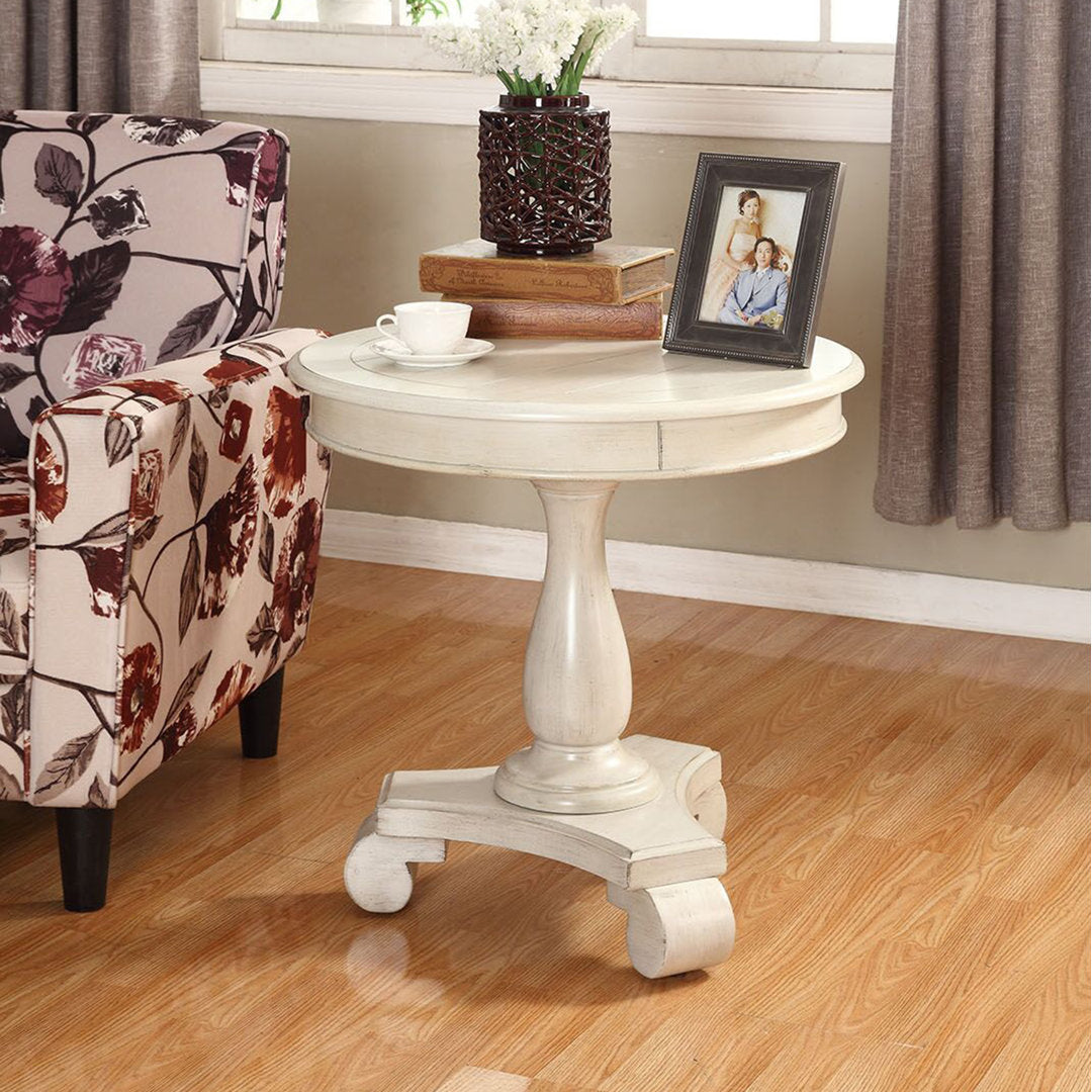 Annable Pedestal End Table Fleur De Lis Living Color: White