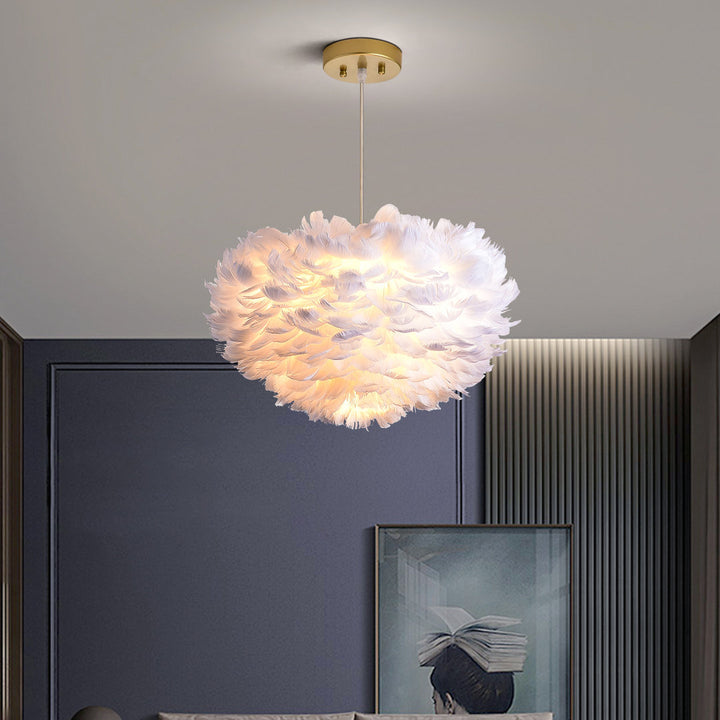 3 - Light Unique / Statement Globe Chandelier with Feather Accents Etta Avenue™ Shade Color: White
