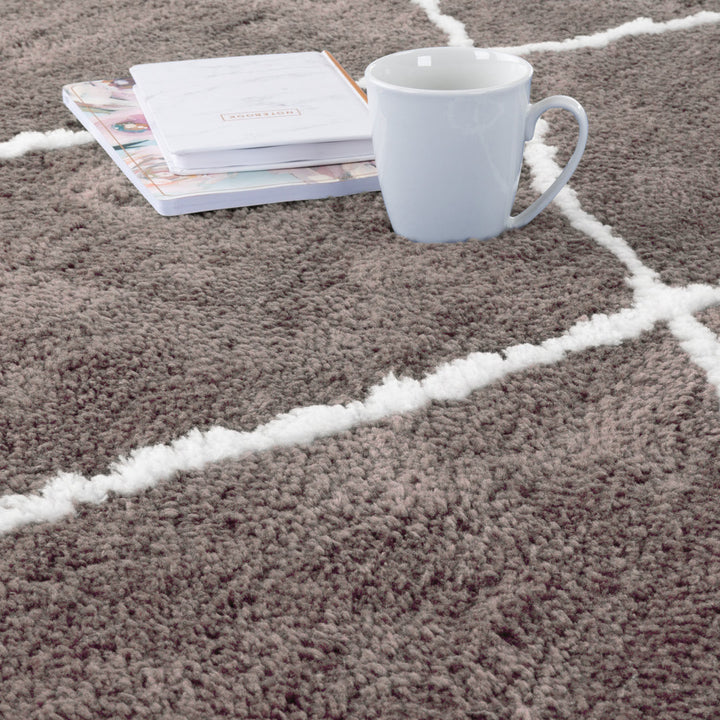 Delilah Gray Diamond Shag Area Rug- Plush Gray & Ivory Pattern Carpet- Modern Design- Floor Covering for Home, Living Room & Office Gracie Oaks Rug Size: Rectangle 7'11" X 9'11'