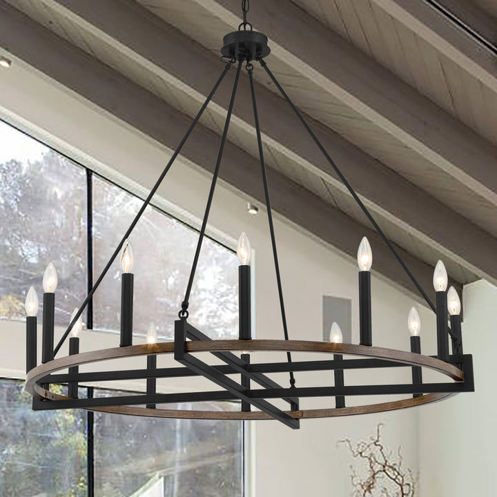 Avalee 12 - Light Living Room Steel Dimmable Wagon Wheel Chandelier UL Certified Lark Manor™ Finish: Weathered Walnut/Antique Zinc