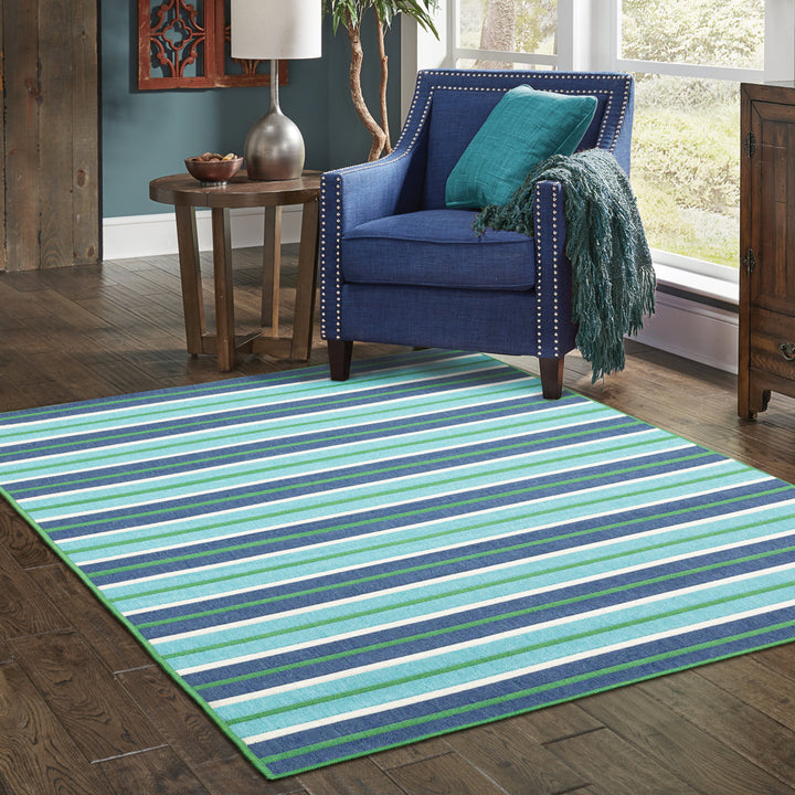 Deltana Striped Blue/Green Indoor/Outdoor Area Rug Lark Manor™ Rug Size: Rectangle 7'10" x 10'10"