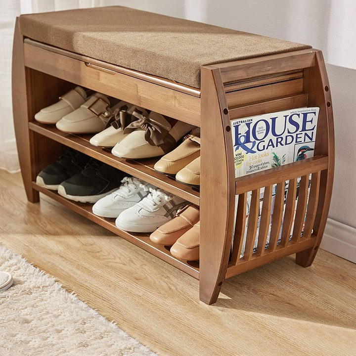 Bamboo Entryway Detachable Cushion Shoe Storage Bench Loon Peak®