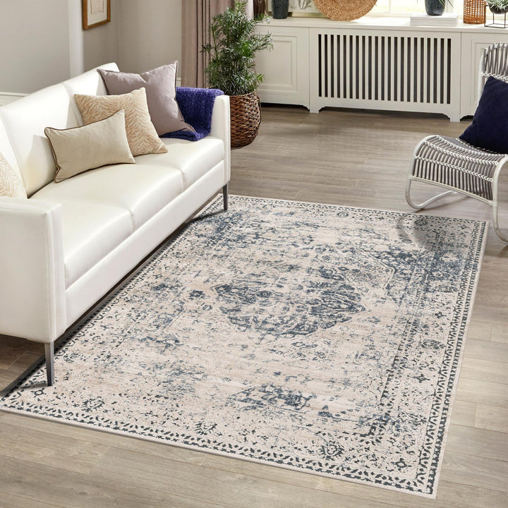 Arkeen Oriental Dark Blue/Beige Area Rug Lark Manor™ Rug Size: Rectangle 7'10" x 11'