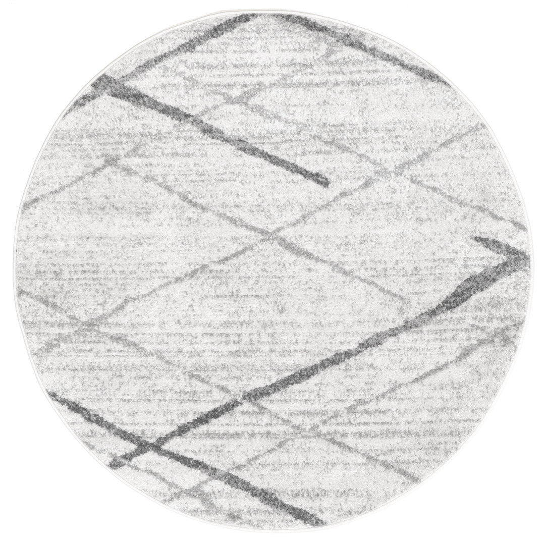 Amii Abstract Stripe Contemporary Ivory/Gray/Charcoal Area Rug Wrought Studio™ Rug Size: Round 5'