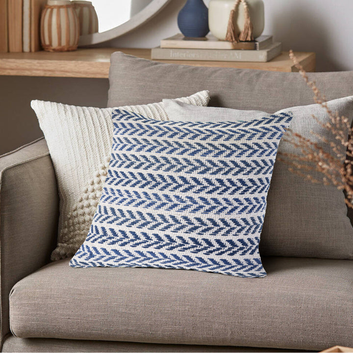 Hand-Woven Chevron Cotton Throw Pillow Rajani Home Color: Blue