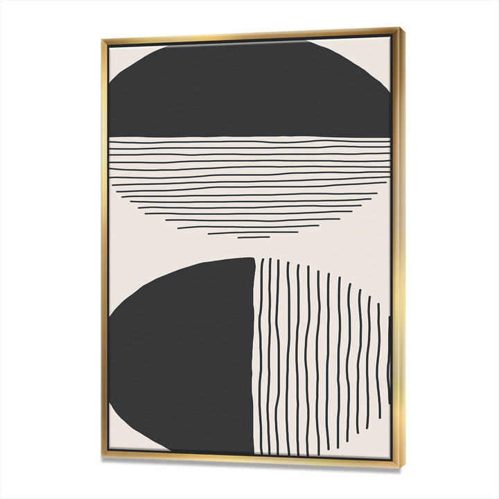 Minimal Geometric Lines and Circle IV - Floater Frame Print on Canvas East Urban Home Size: 46'' H x 36'' W x 1.5'' D Format: Gold Framed Canvas