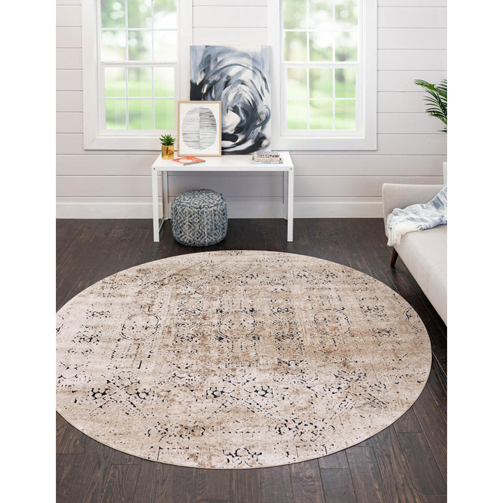 Arleaner Oriental Area Rug in Beige Lark Manor™ Rug Size: Round 8'