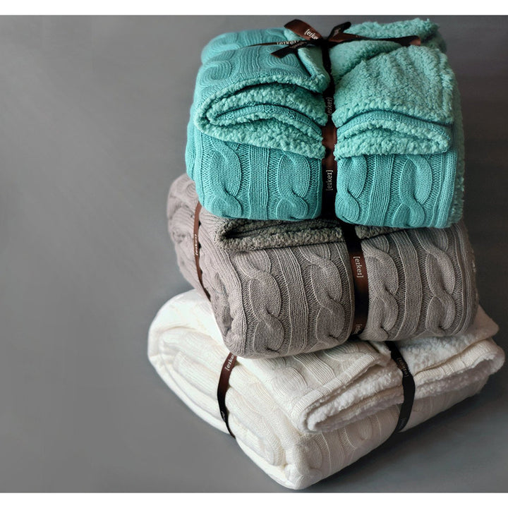 Cable Knit Sherpa Oversized Faux Sheepskin Lined Cozy Throw Sweety Pie Inc