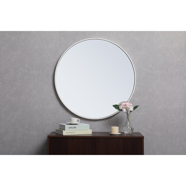Sabine Metal Round Wall Mirror RE/FINE™ Size: 39" x 39" Finish: White