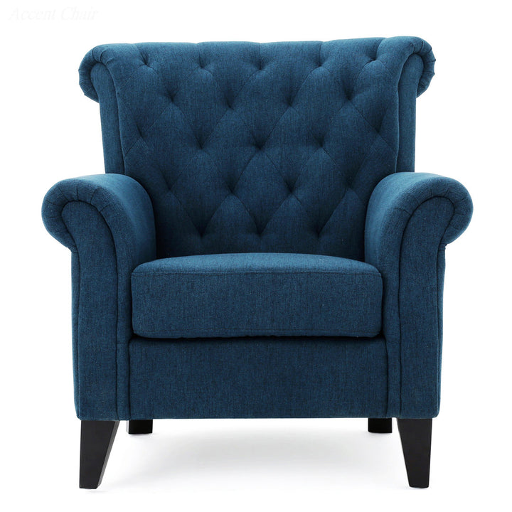 Losoto 91.44cm Wide Tufted Polyester Armchair Alcott Hill® Fabric: Navy Blue Fabric