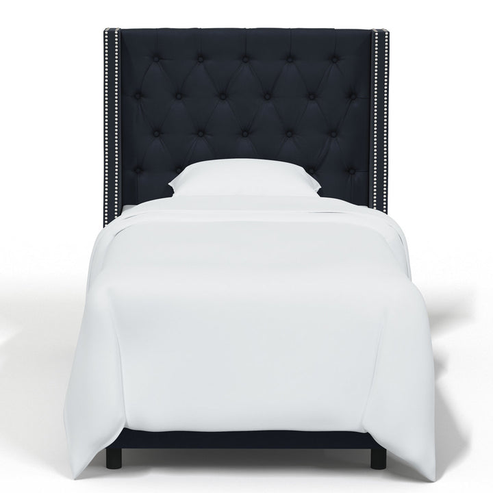 Annabel Upholstered Wingback Bed Kelly Clarkson Home Size: Twin Body Fabric: Mystere Eclipse Performance Velvet