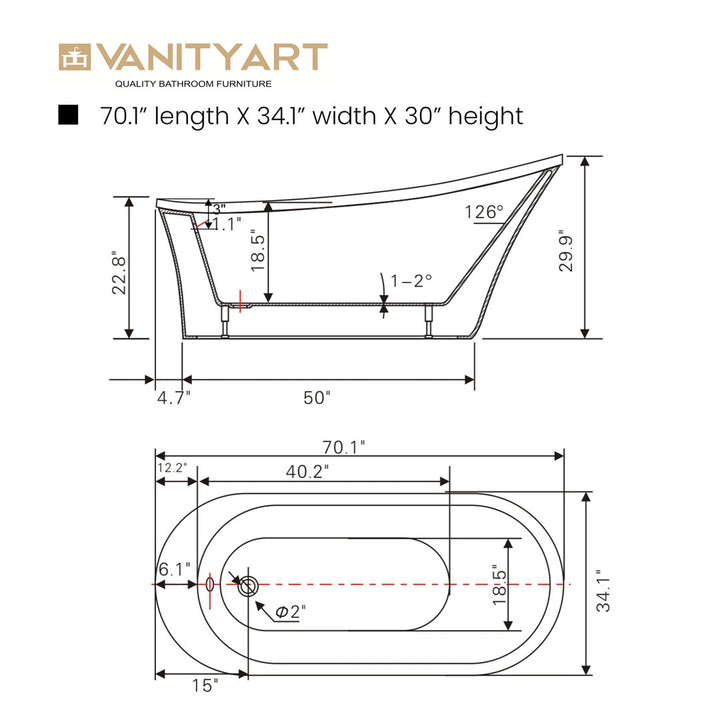 70" x 34" Freestanding Soaking Bathtub Vanity Art