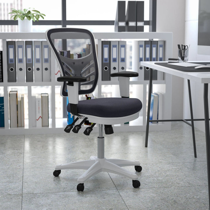 Siyer Mid-Back Mesh Ergonomic Office Chair with Adjustable Arms by Flash Furniture Flash Furniture Frame Color: White, Upholstery Color: Black