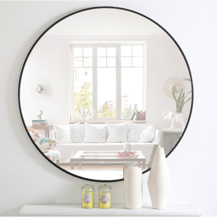 Sabine Metal Round Wall Mirror RE/FINE™ Size: 42" x 42" Finish: Black