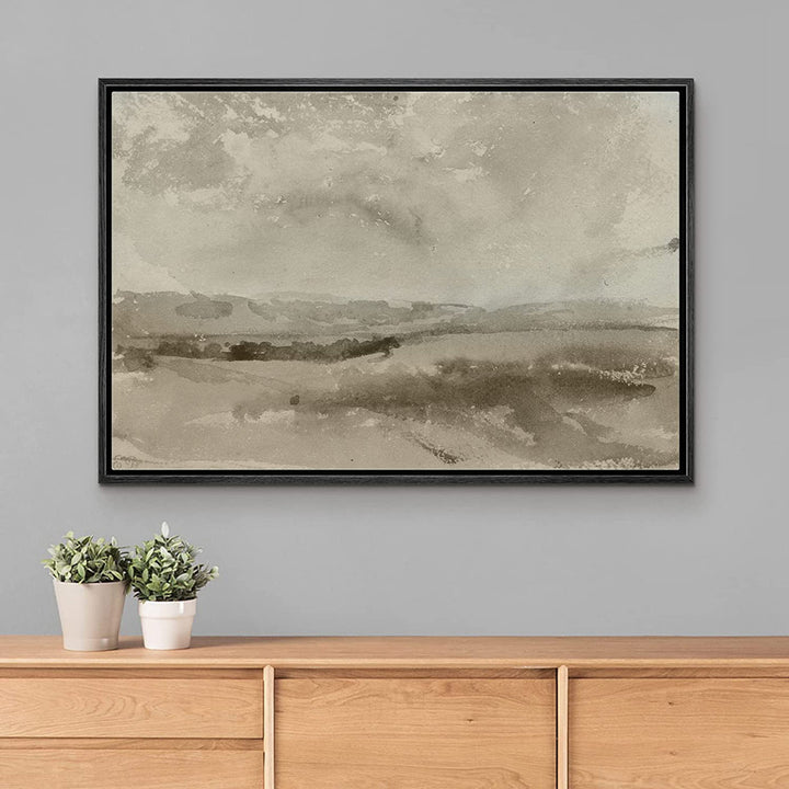 SIGNLEADER Framed Canvas Print Wall Art Pastel Brown Mountain Valley Landscape Nature Wilderness Illustrations Modern Art Decorative Minimal Rustic For Living Room, Bedroom, Office SIGNLEADER Size: 24" H x 36" W x 1.5" D Format: Black