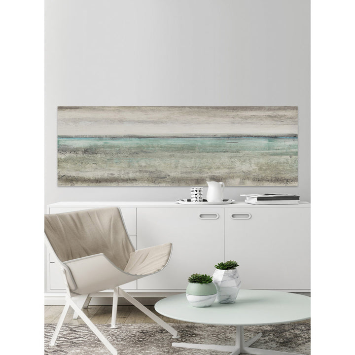'Aqua Horizon IV' Acrylic Painting Print on Wrapped Canvas Highland Dunes Size: 15" H x 45" W x 1.5" D