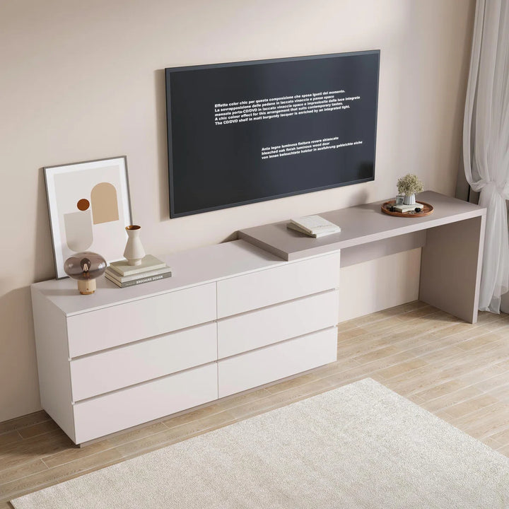 Amaly Modern Home Office Expandable Dresser Desk Combo with Drawers