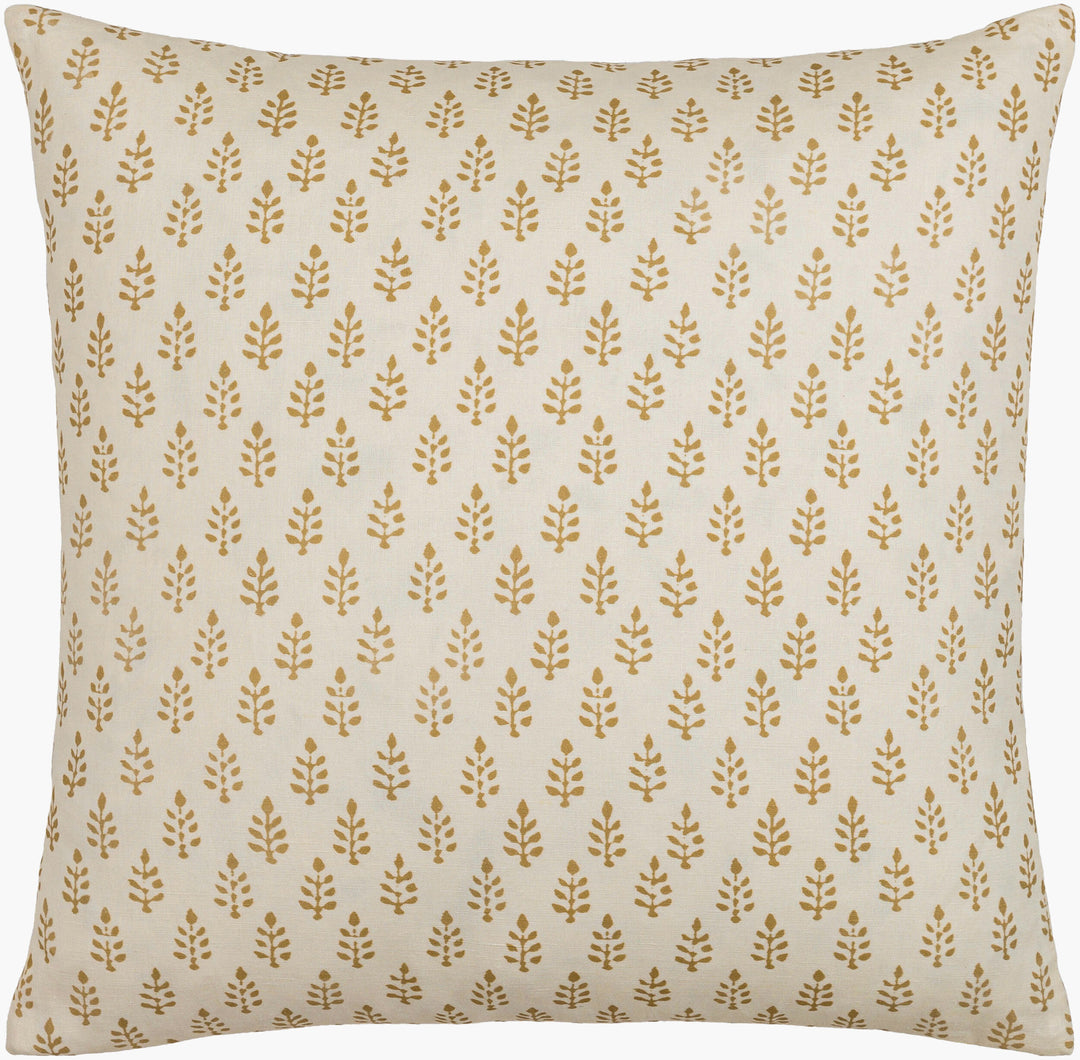 Gigi Block Print Pillow - Mustard/Beige 18x18 w Poly Insert