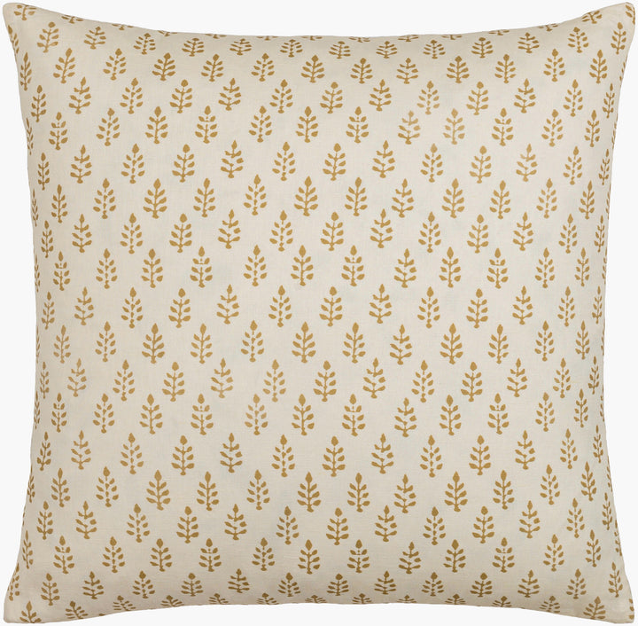 Gigi Block Print Pillow - Mustard/Beige 18x18 w Poly Insert