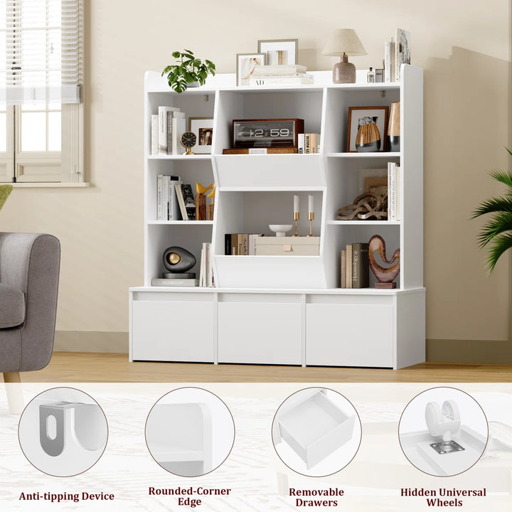 Storage Organizer with 3 Removable Drawers, White Cube Bookcase