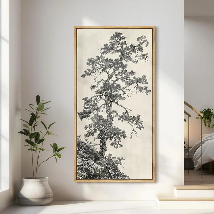 Artistic Tree Drawing on Rocky Cliff Modern Art By wall26