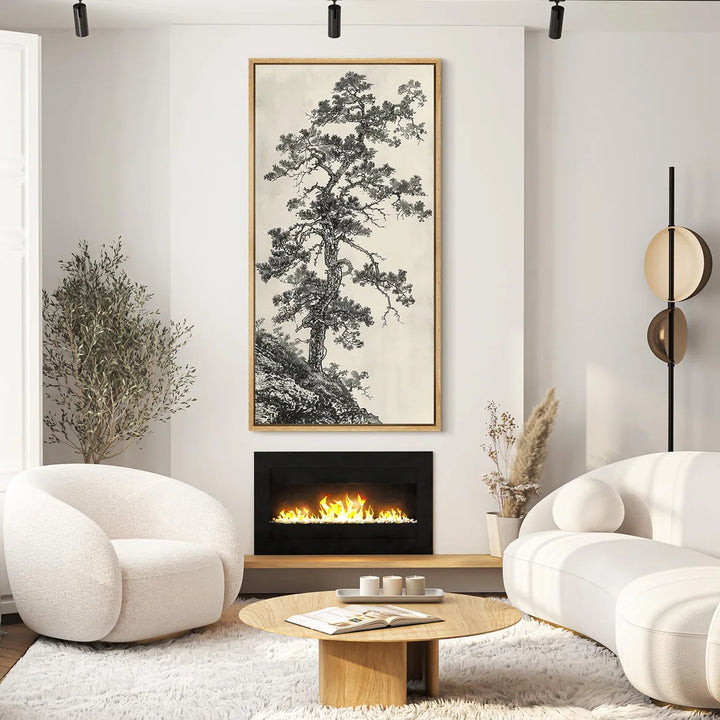 Artistic Tree Drawing on Rocky Cliff Modern Art By wall26