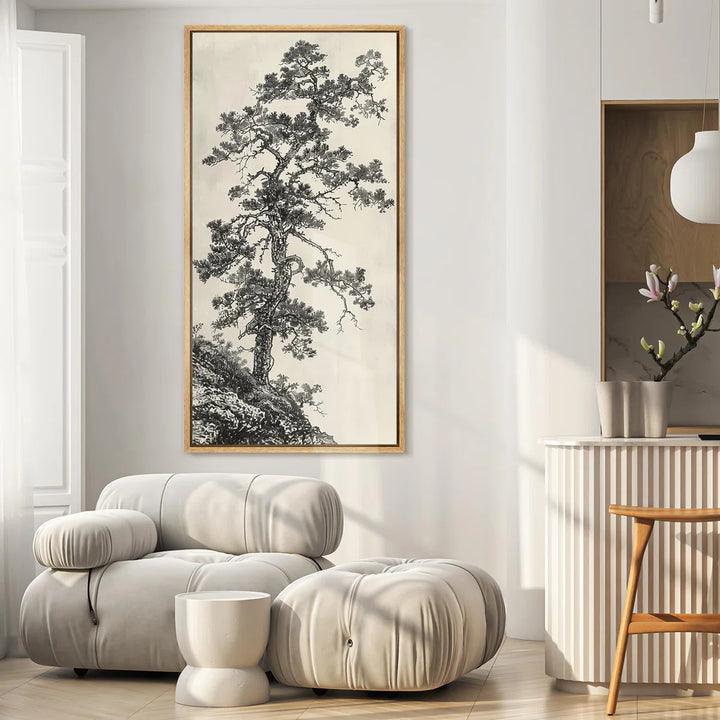 Artistic Tree Drawing on Rocky Cliff Modern Art By wall26