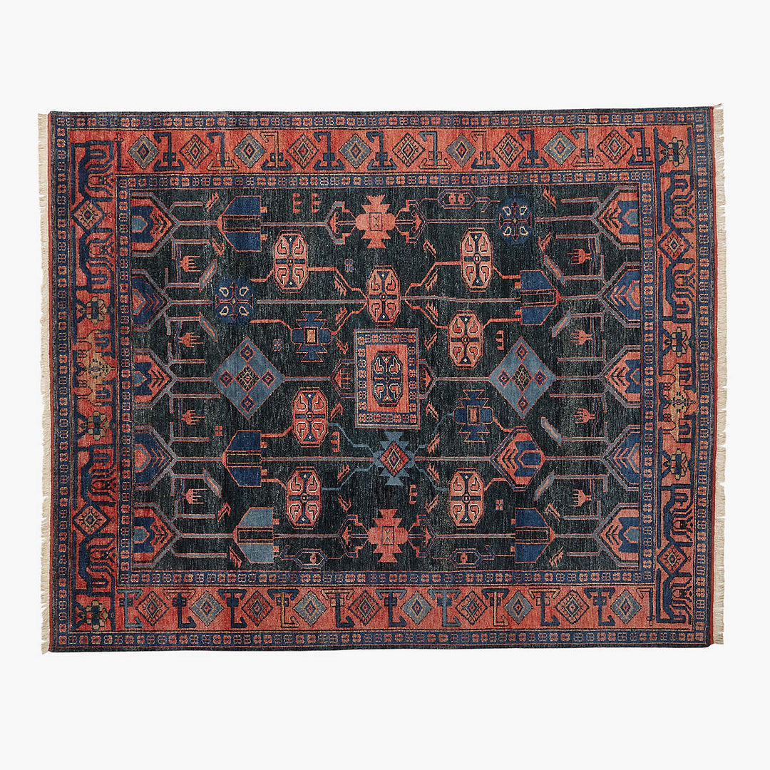 Eros Hand Knotted Red and Blue Area Rug 8'x10'