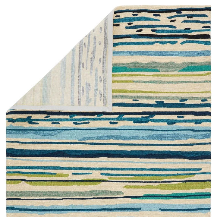 Dedrick Striped Handmade Looped Hooked Blue Light Green Indoor Outdoor Area Rug-10'x14'