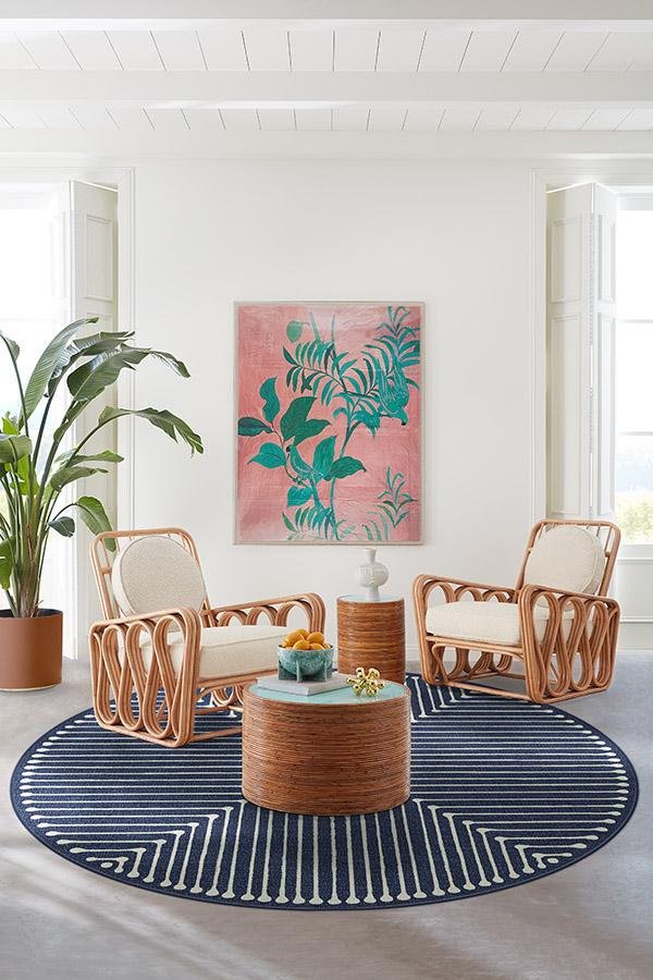 Jonathan Adler Inkdrop Lapis Blue Round Rug-6'x6'