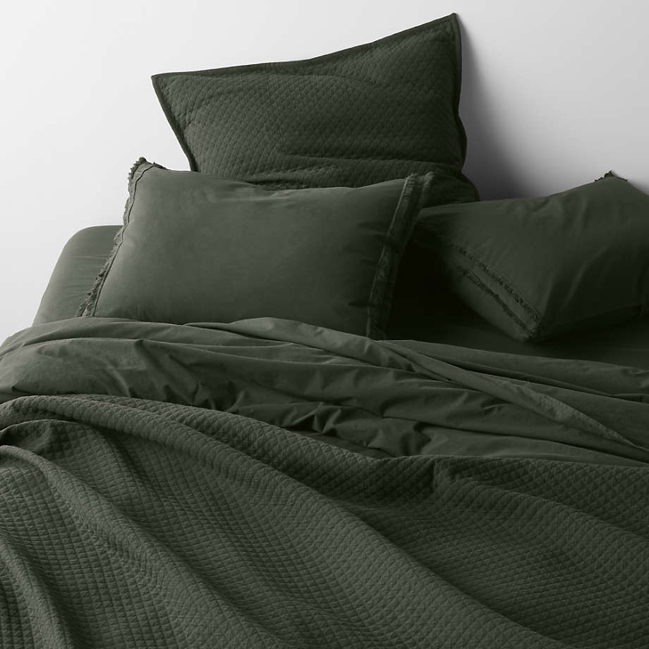 Favorite Washed Organic Cotton Ficus Green Eyelash Bed Pillow Sham-King