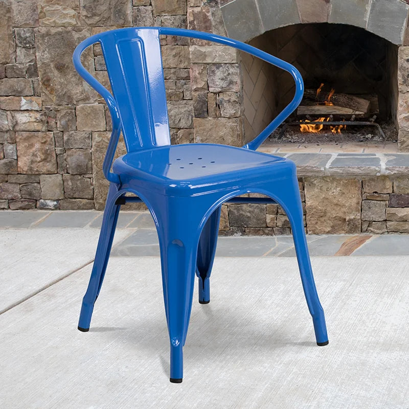 Hucheson Metal Indoor-Outdoor Chair with Arms Blue