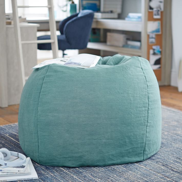Jute Cotton Blend Dusty Turquoise Bean Bag Chair Slipcover No insert