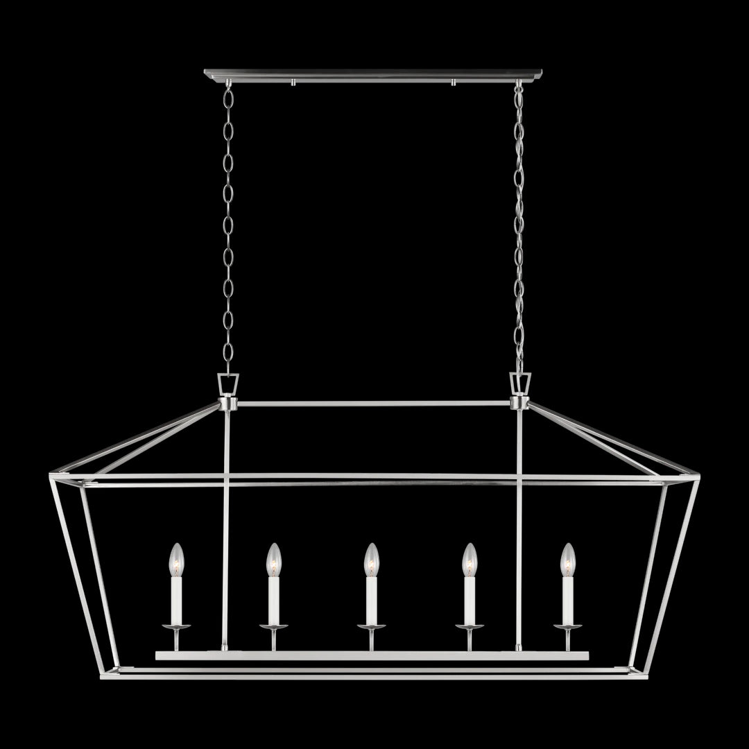 Brushed Nickel Five Light Medium Linear Chandelier
