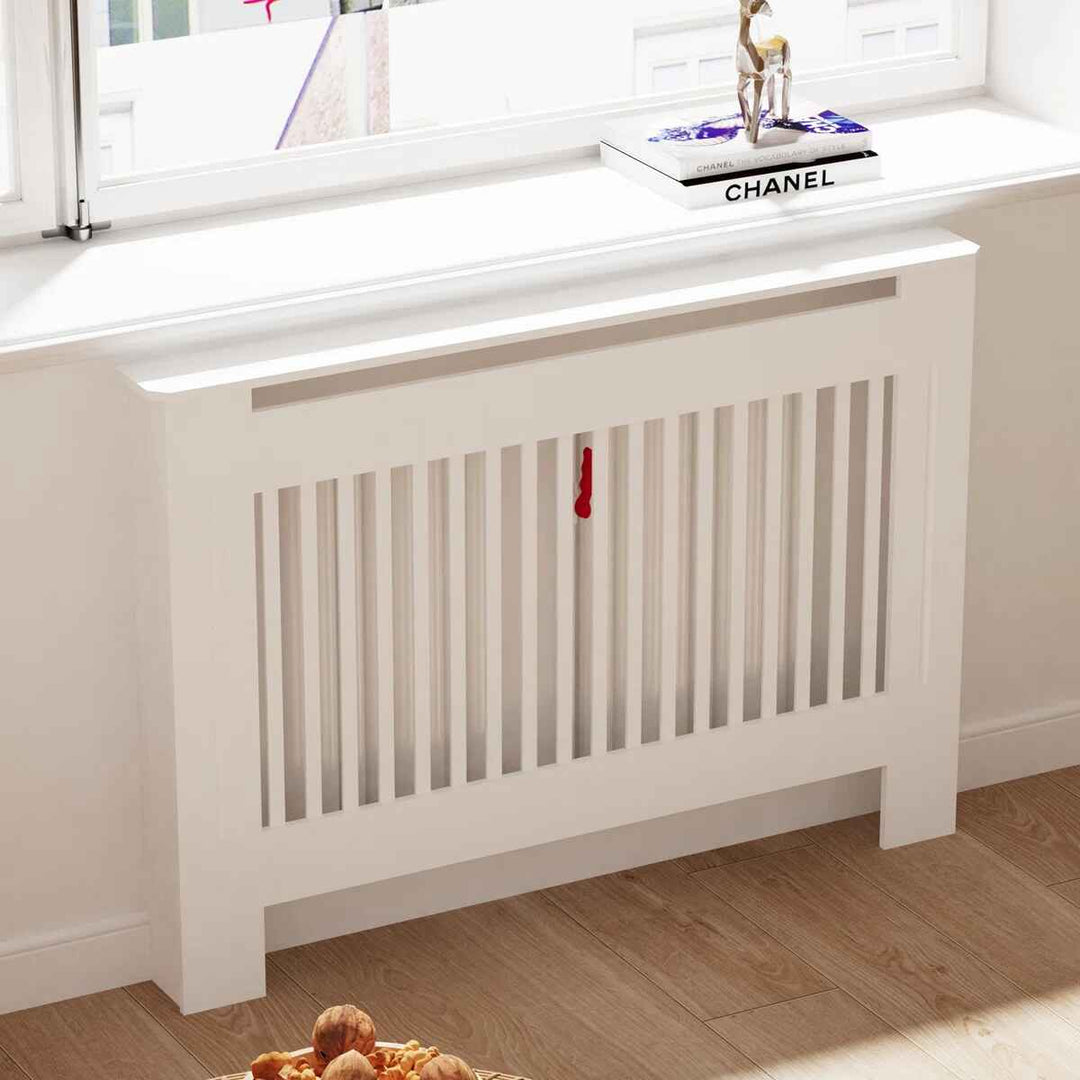 Tall Vertical Slats Radiator Cover Wood Cabinet Modern Radiators Shelf Thicken White