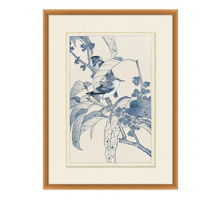Birds In Blue Paper Print With Frame