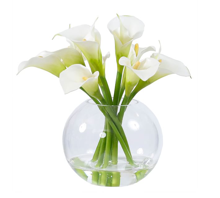 FAUX CALLA LILY IN GLASS BOWL