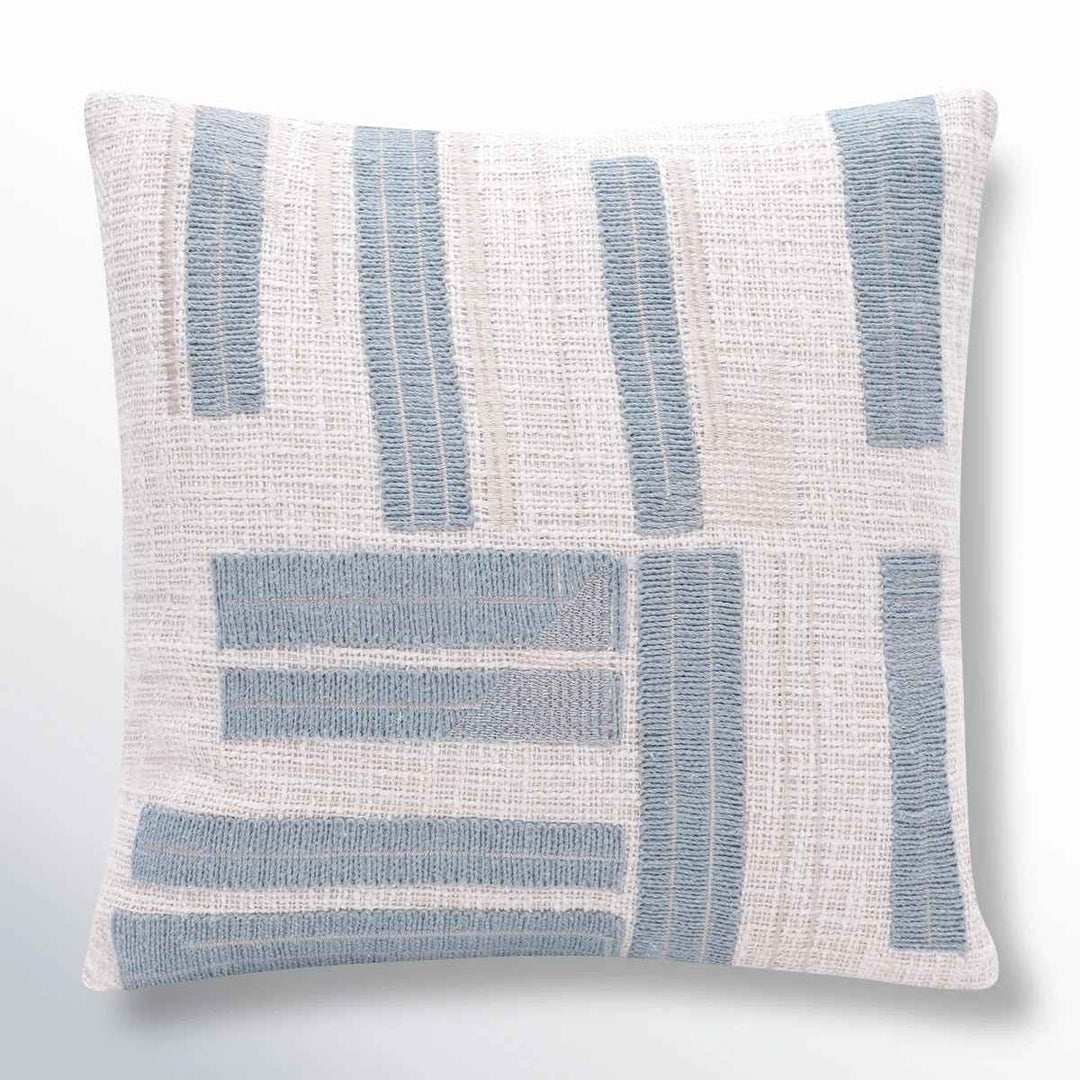 Malachy Ocean Blue and Ivory Cotton Throw Pillow-20"x20"
