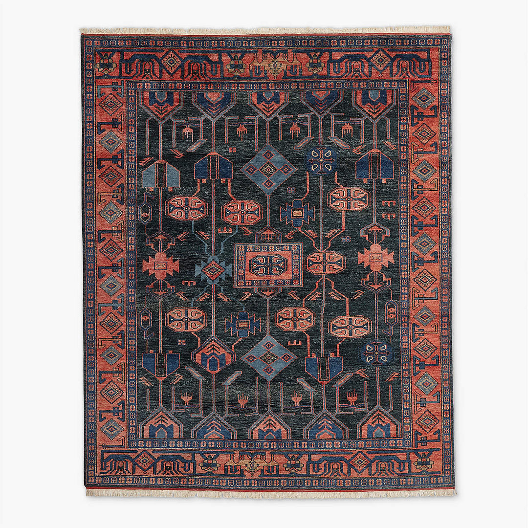 Eros Hand Knotted Red and Blue Area Rug 9'x12'