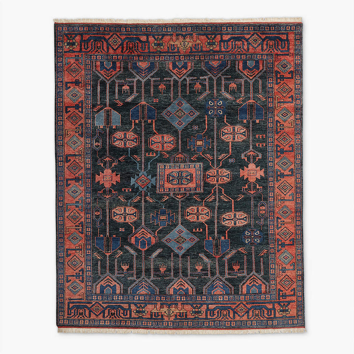 Eros Hand Knotted Red and Blue Area Rug 9'x12'