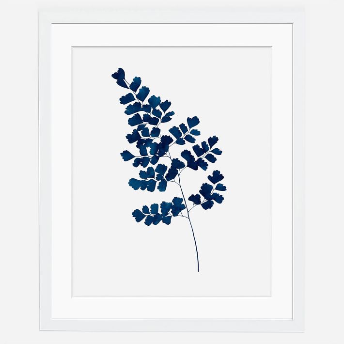 Living Pattern Framed Print Indigo Maidenhair Fern No 2 with frame