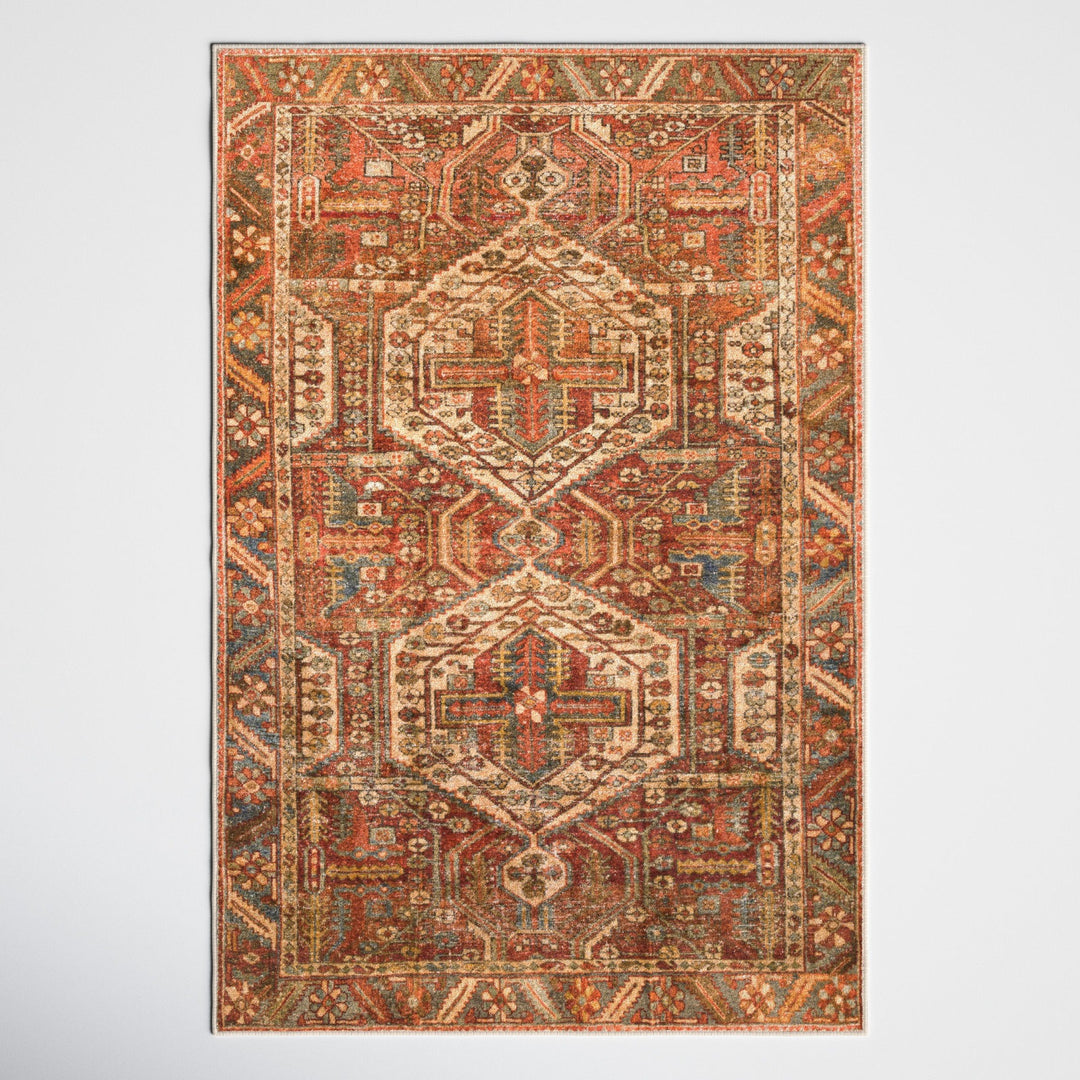Mags Machine Washable Oriental Brick Red Rug