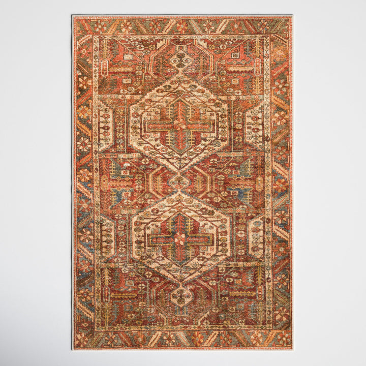 Mags Machine Washable Oriental Brick Red Rug