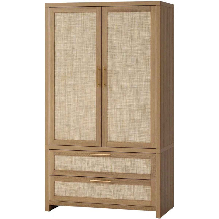 Bohemian Inspired Rattan Armoire With Adjustable Shelves