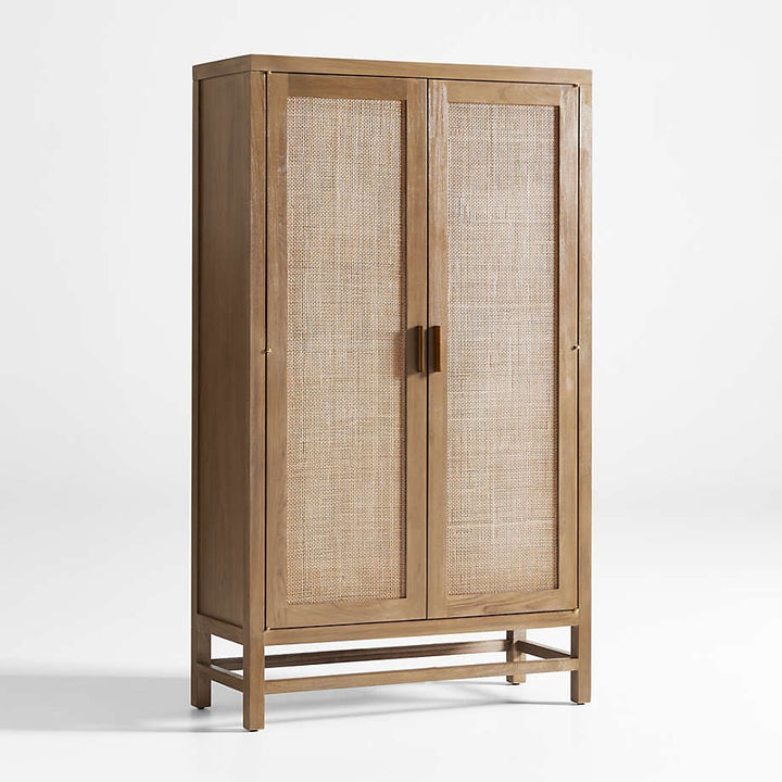 Blake Light Brown Teak and Rattan 2 Door Storage Cabinet